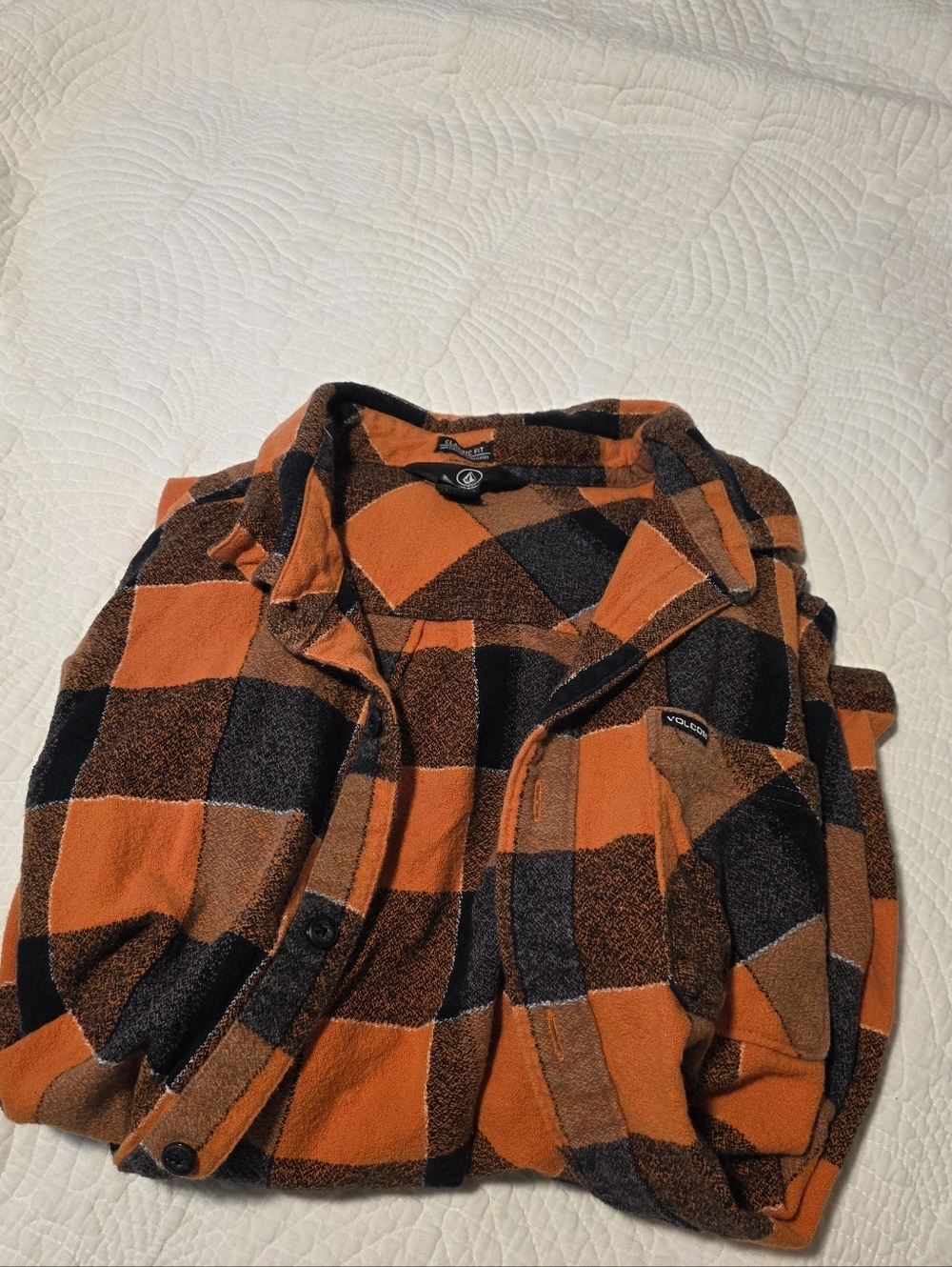 Volcom Orange and Black Plaid Classic Fit Long Sleeve Button Up - Picture 5 of 11